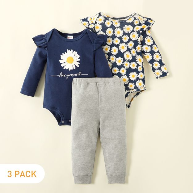 Poza cu Set 3 piese - Pantaloni + 2 Body „Daisies”