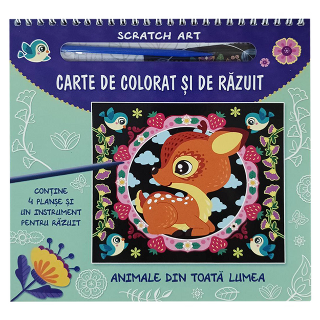 Poza cu Carte de colorat și de răzuit - Animale din toată lumea