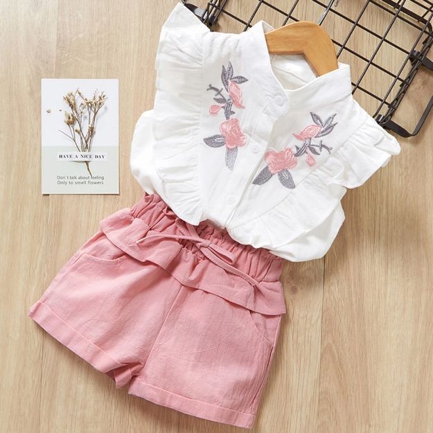 Picture of Set of 2 pcs - Blouse + Shorts „Floral Embroidery”