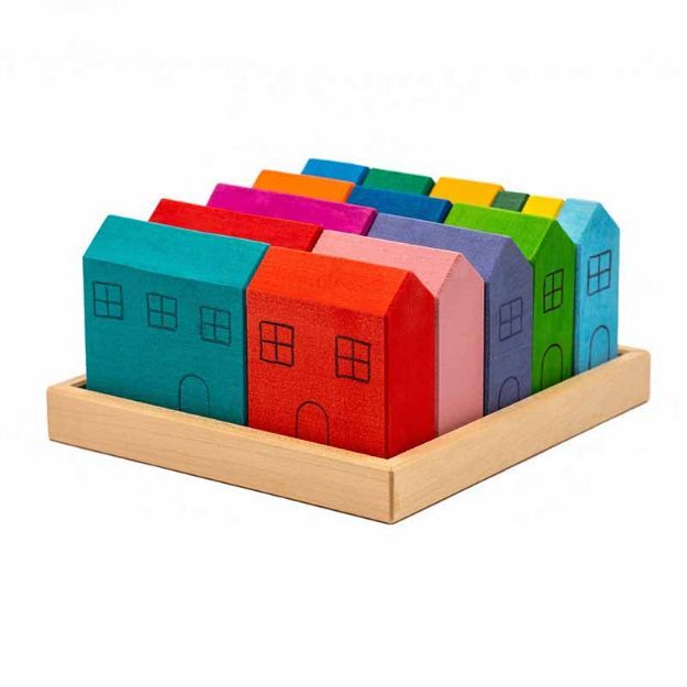 Picture of Toy Wooden blocks "Houses" (15 pieces + box)