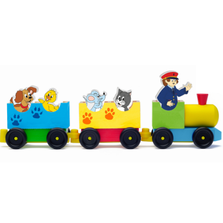 Poza cu Tren din lemn cu figuri animale domestice (8 piese)